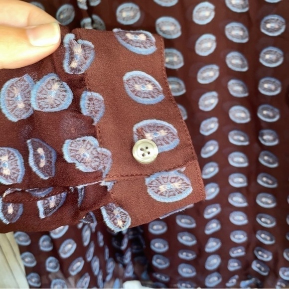 Loft Maroon Sheer Raised Print Button Down - Picture 4 of 7